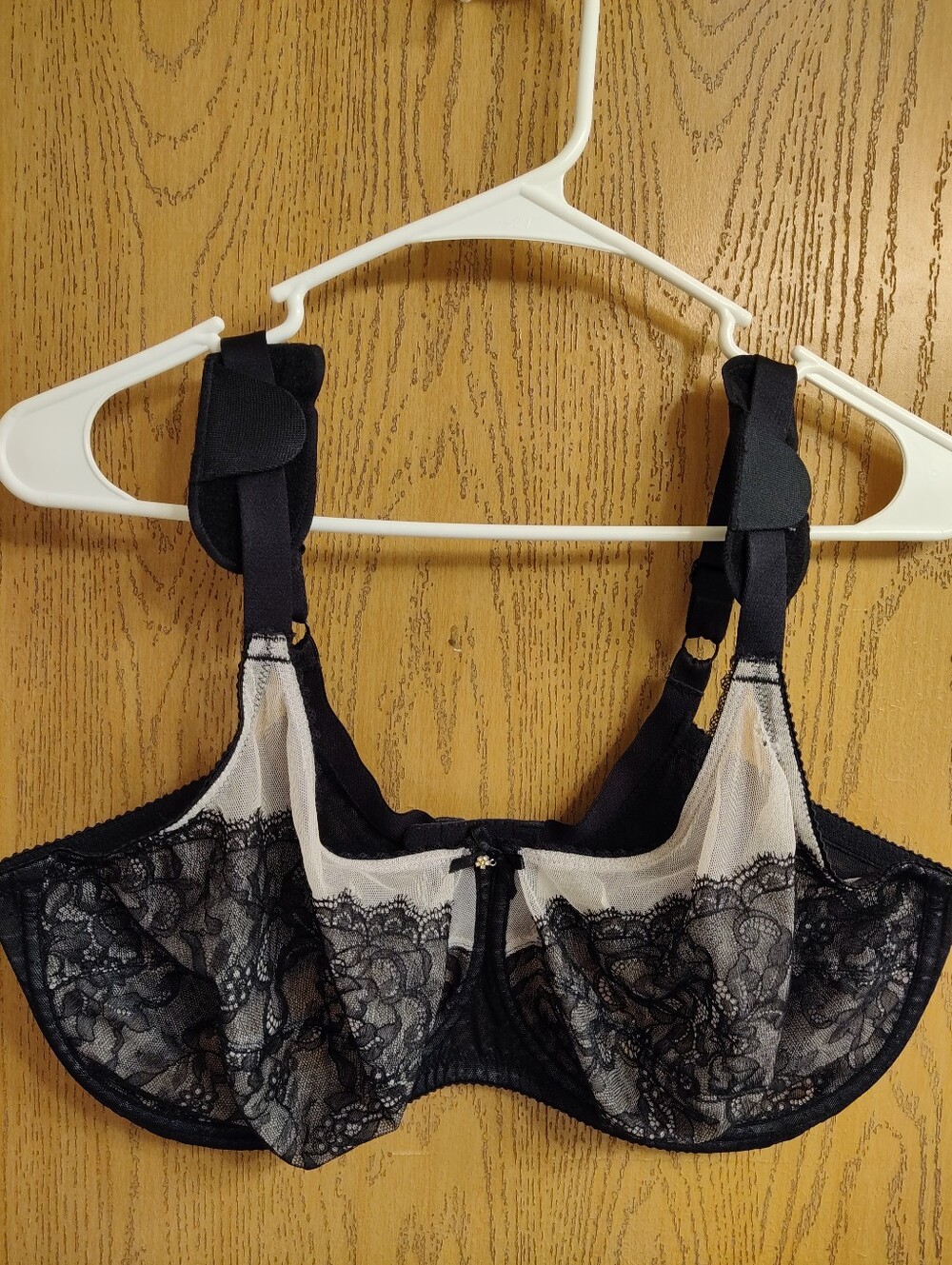 Wacoal Black Lace Underwire Bra with Sheer Ivory Panels